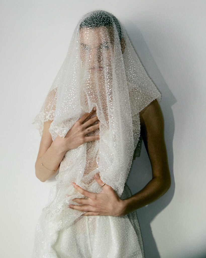 Knuckle Magazine Features Ruaa Elmansuri’s Beaded Lace Veil & Trousers